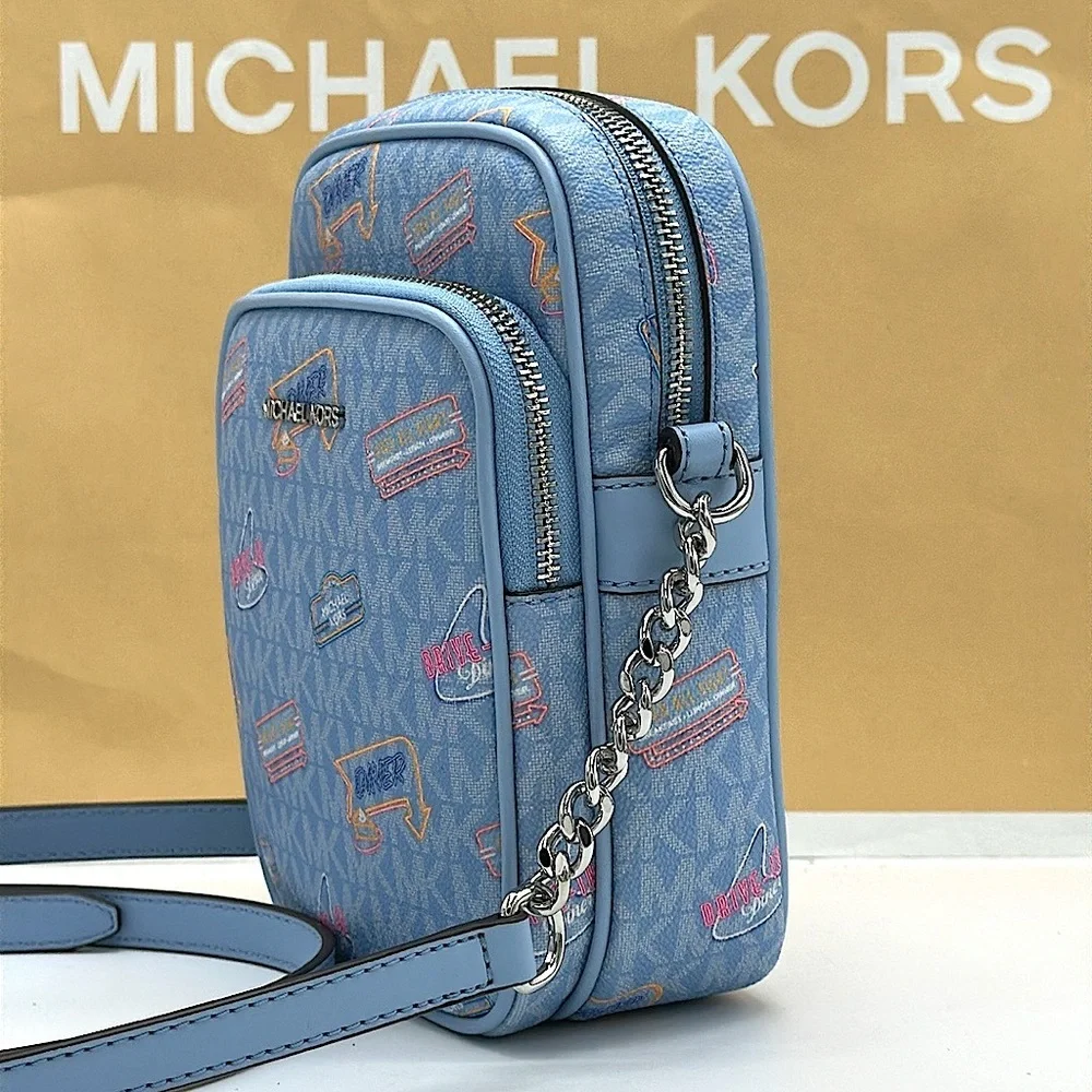 MICHAEL KORS Jet Set Medium Printed Signature Logo Crossbody NS CHAIN XBODY Bag